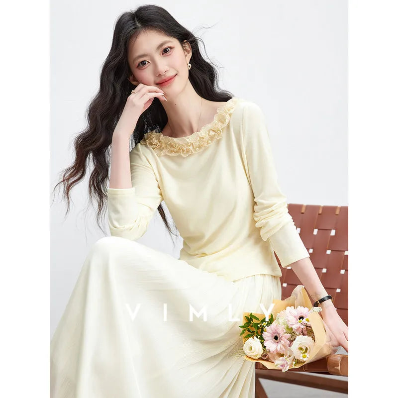 Asymmetric Ruffle-Neck Long-Sleeve Top