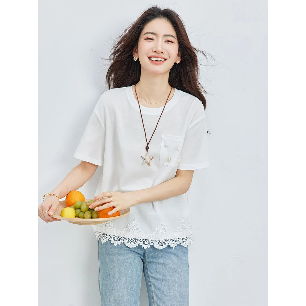 Lace-Hem Pocket Tee