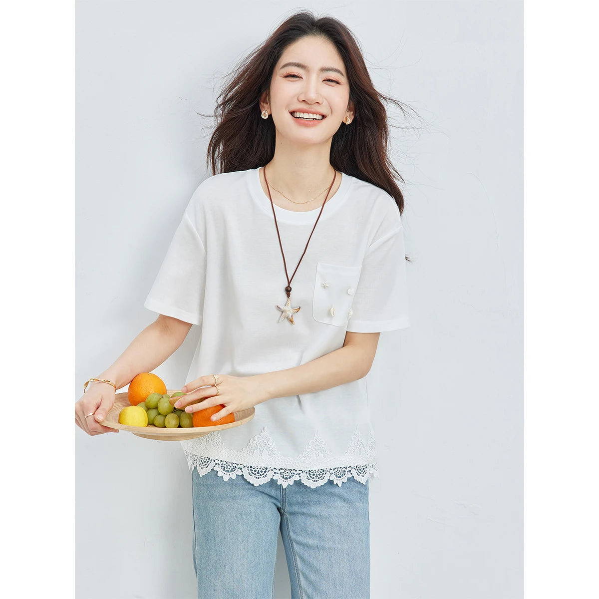 Lace-Hem Pocket Tee