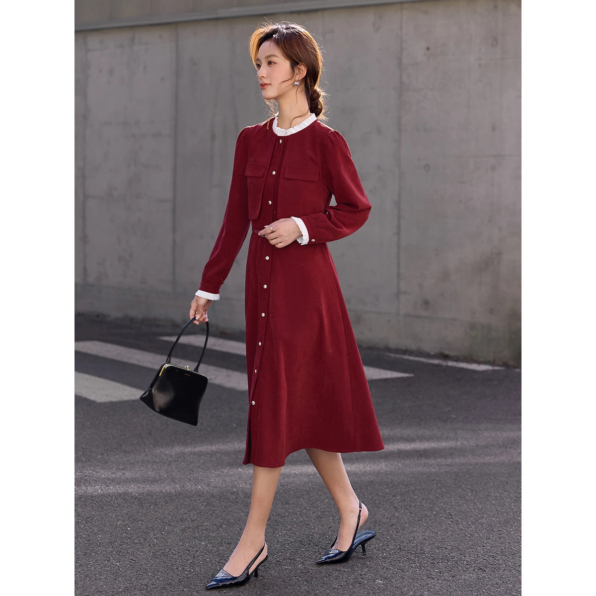 Belted Layered Midi Dress