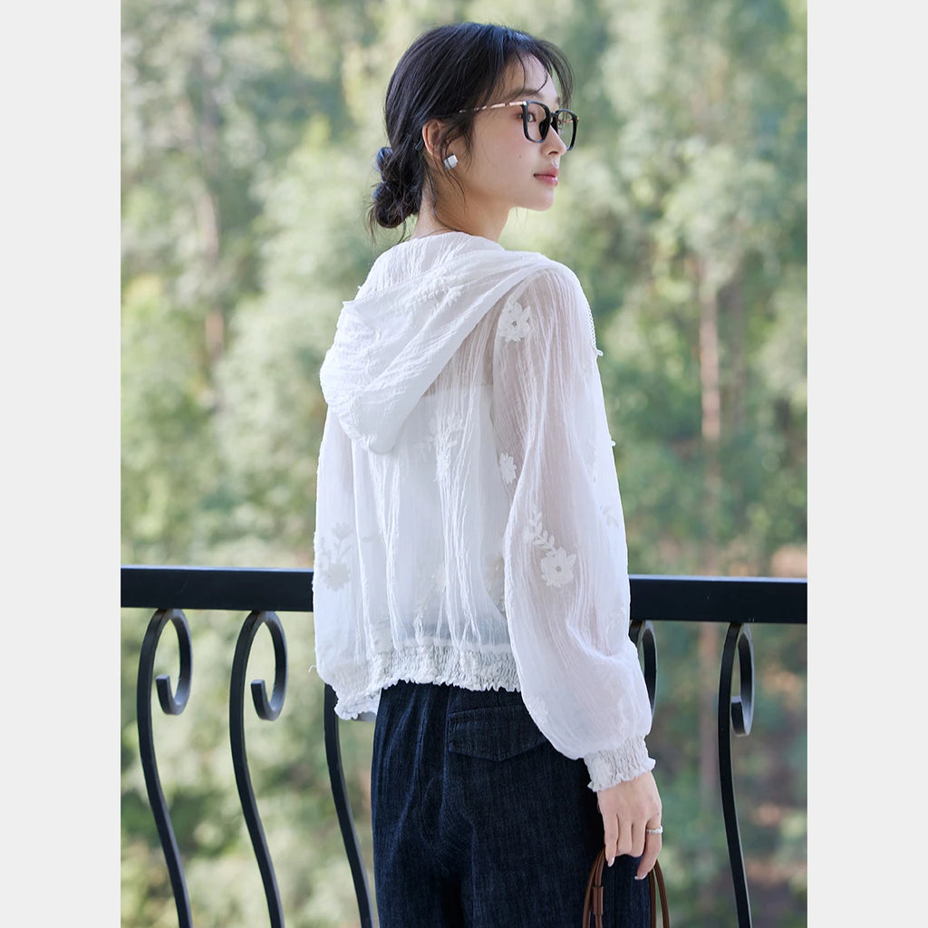 Embroidered Hooded Cropped Jacket