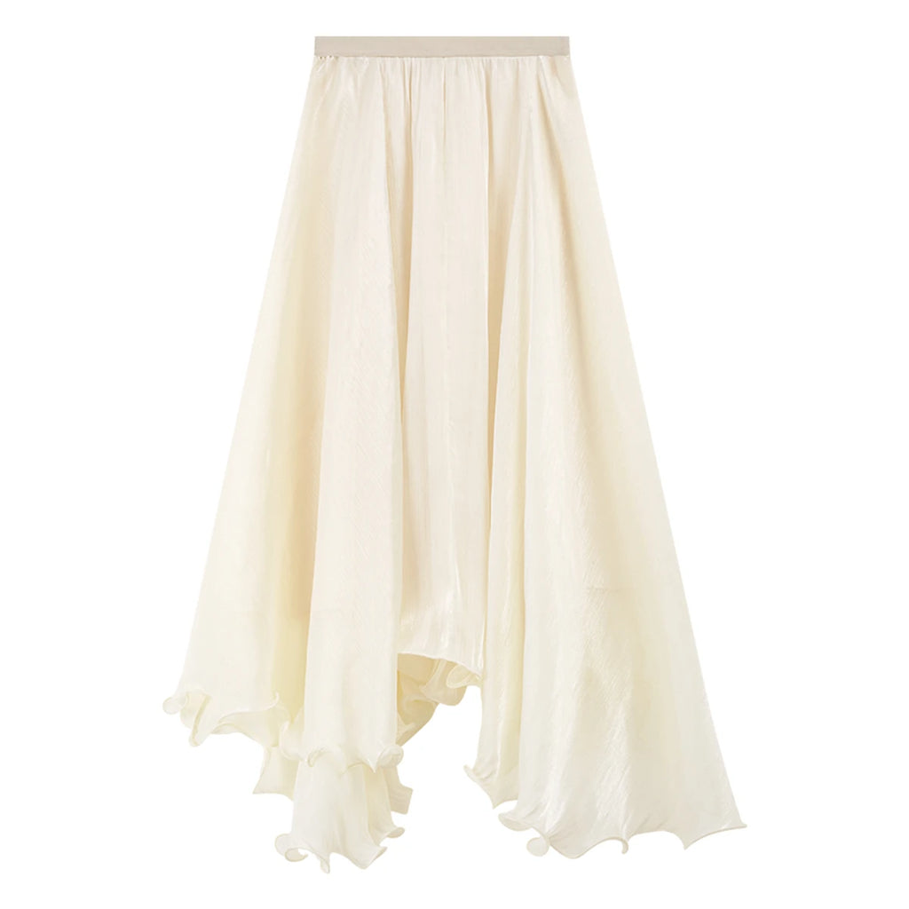 Asymmetric Ruffle-Hem Midi Skirt