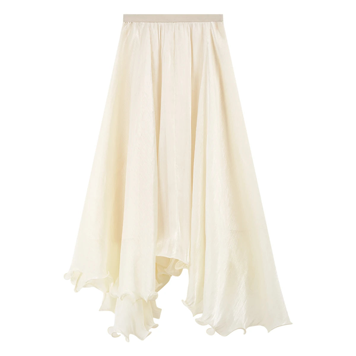 Asymmetric Ruffle-Hem Midi Skirt