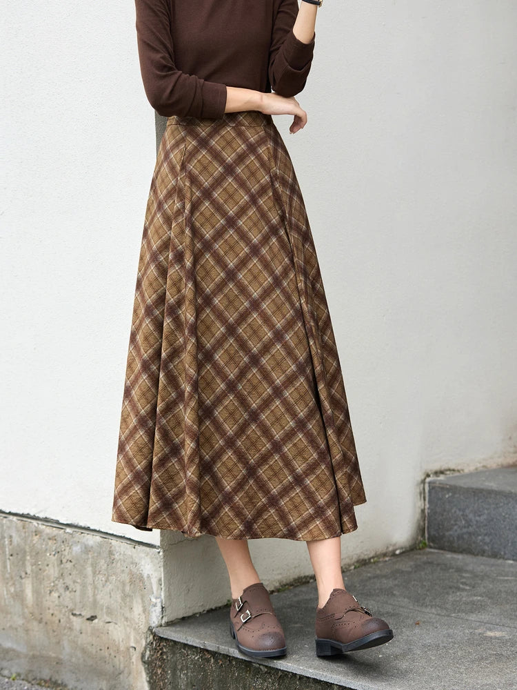 Plaid Box-Pleat Midi Skirt