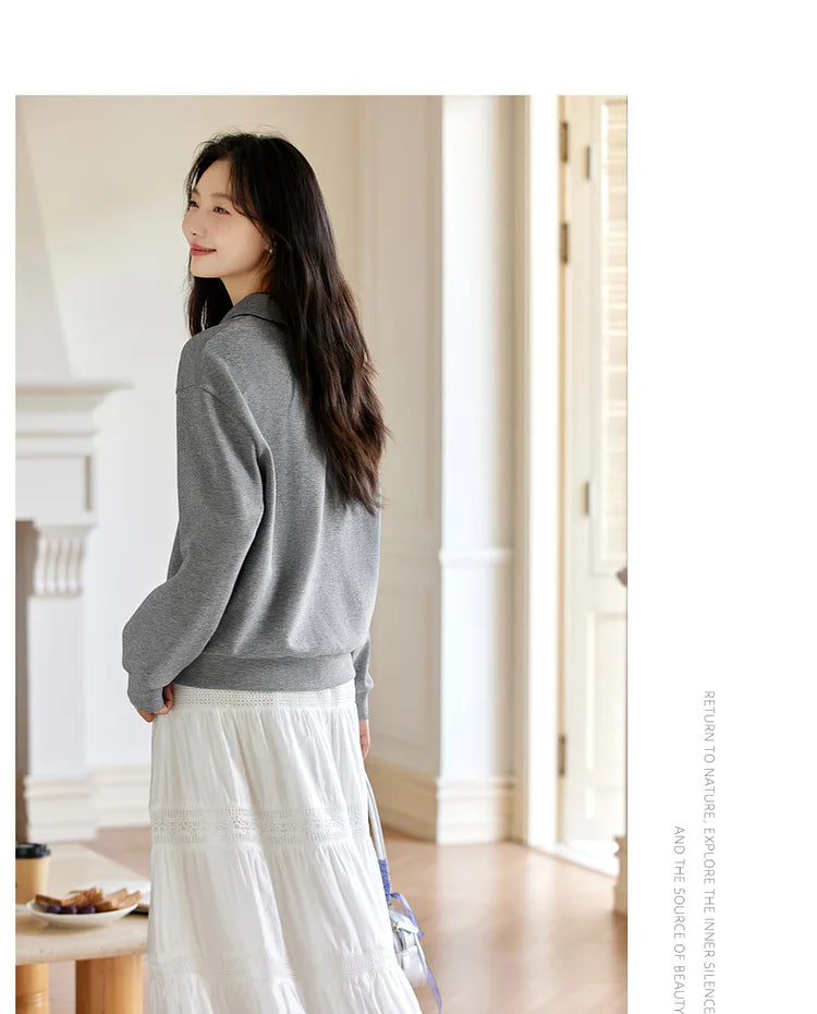 Lace-Collar Polo Sweatshirt