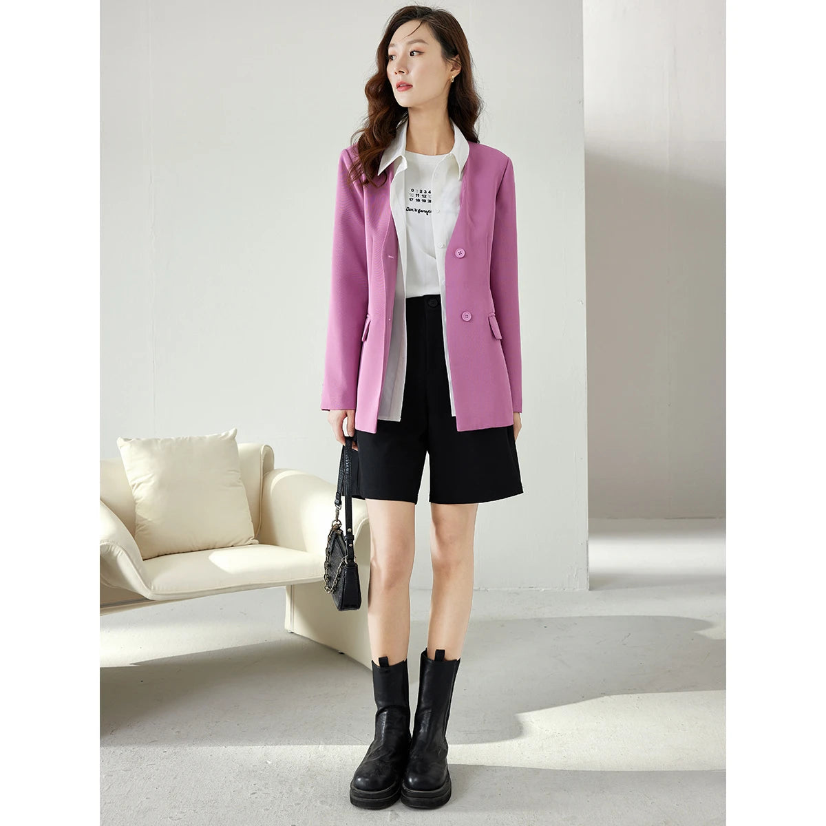 Layered Polo-Collar Blazer