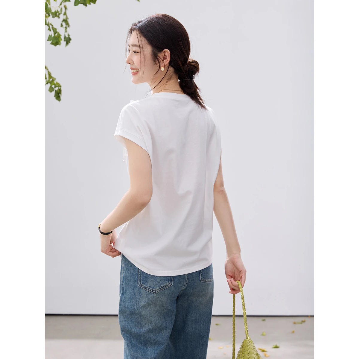 Asymmetric Frog-Button Cap-Sleeve Tee