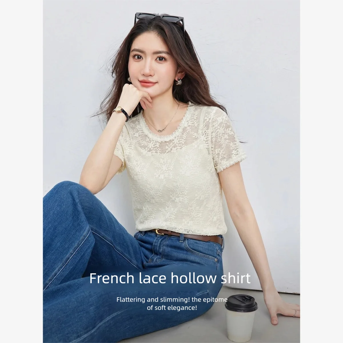 Lace Crew-Neck Short-Sleeve Top