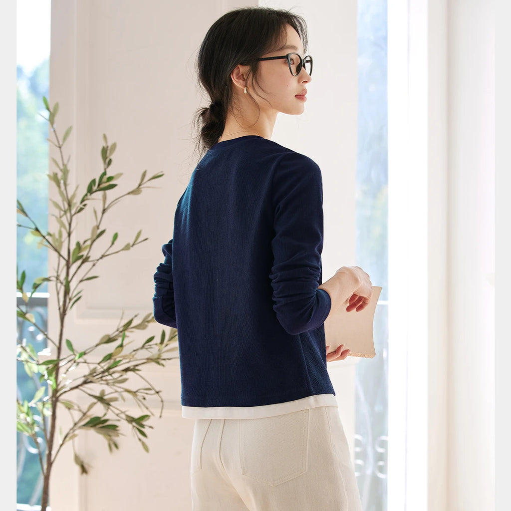 Embroidered Henley Long-Sleeve Top