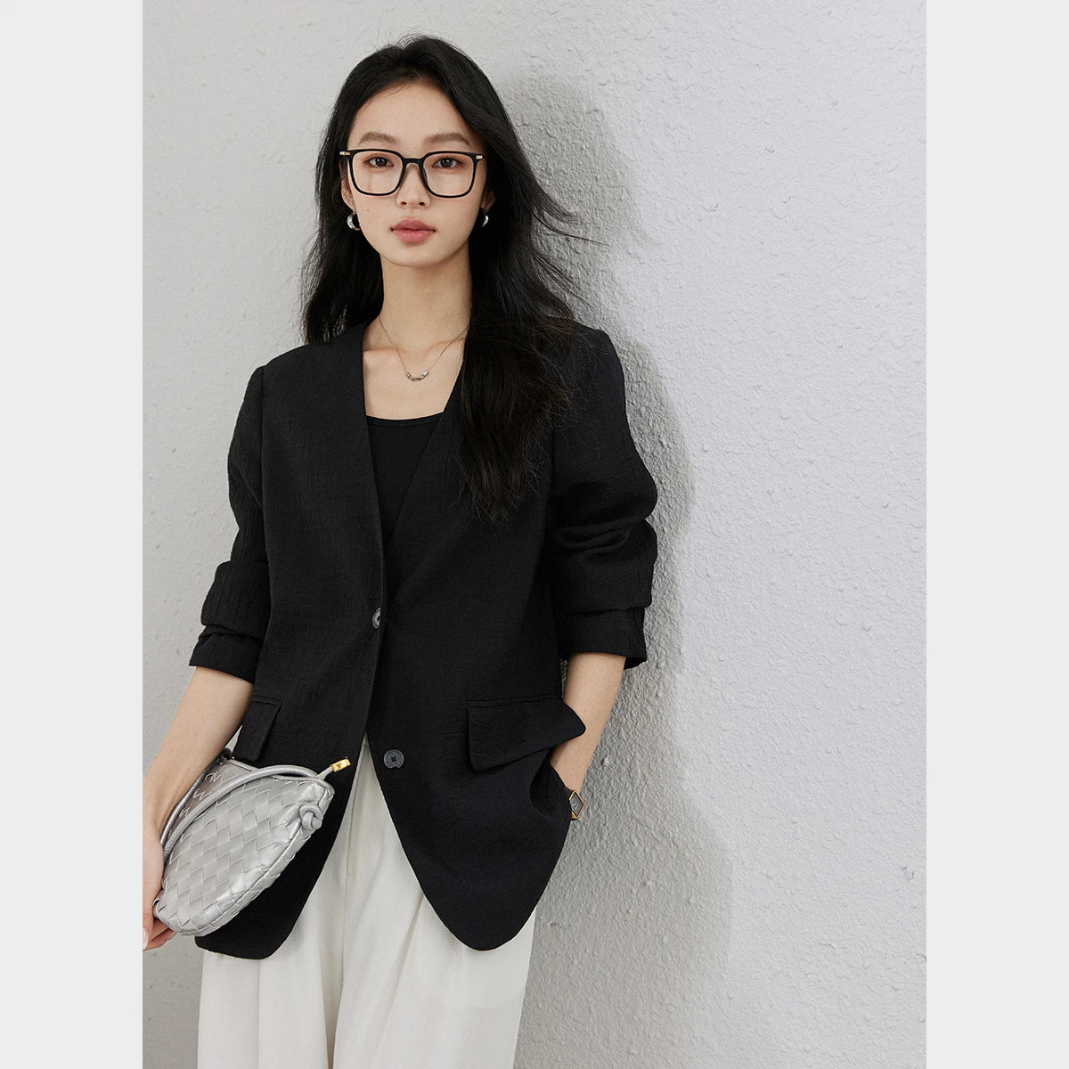 Relaxed Two-Button V-Neck Blazer