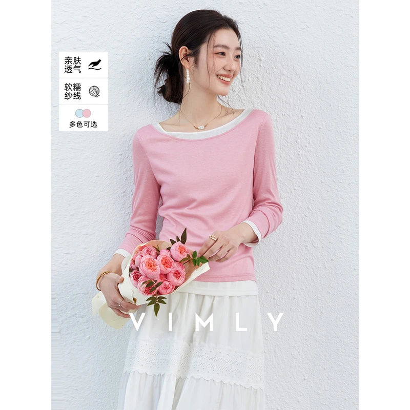 Layered Contrast-Neck Long-Sleeve Tee