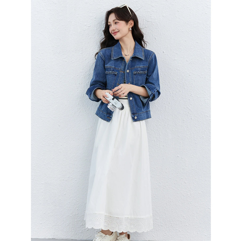 Double-Pocket Cropped Denim Jacket