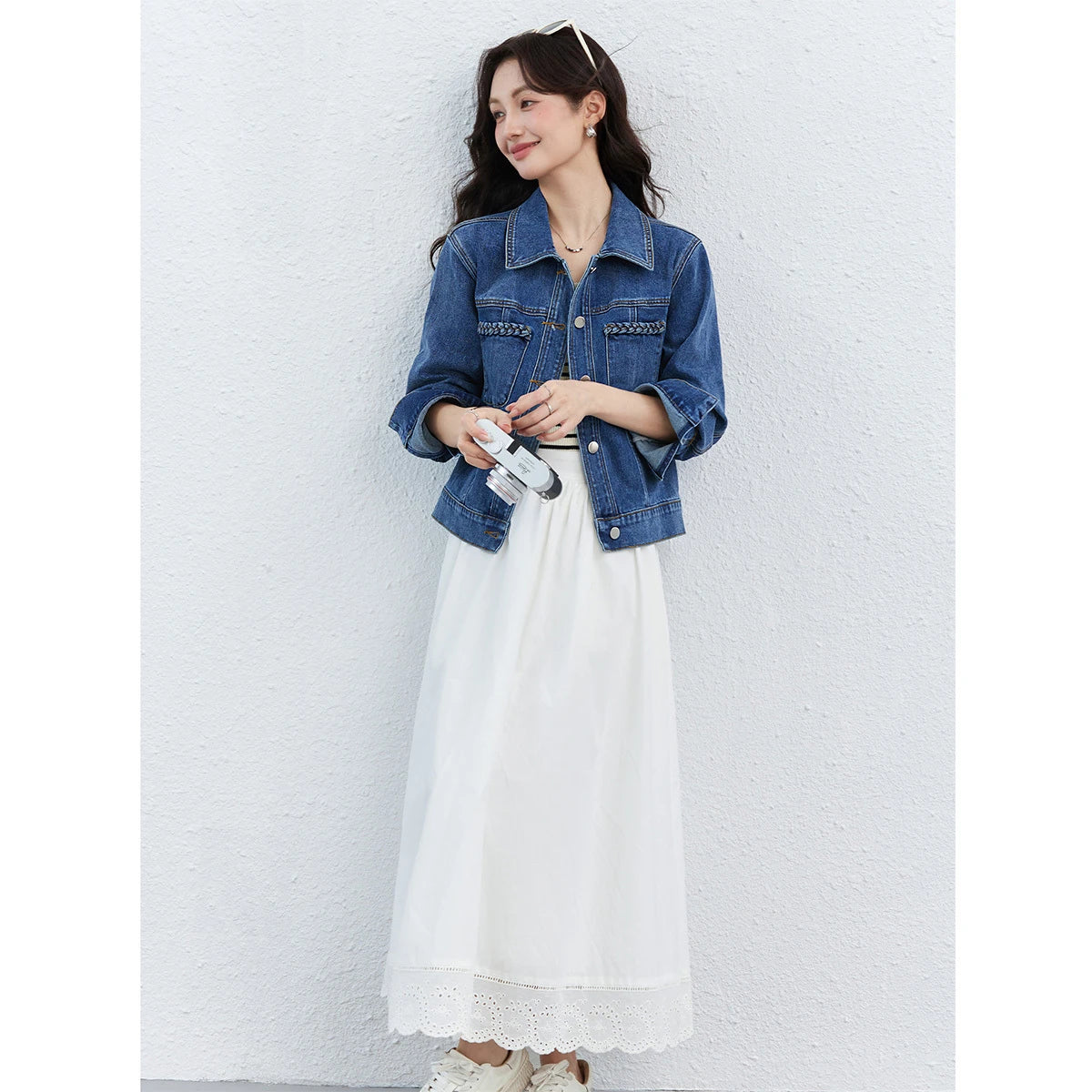 Double-Pocket Cropped Denim Jacket