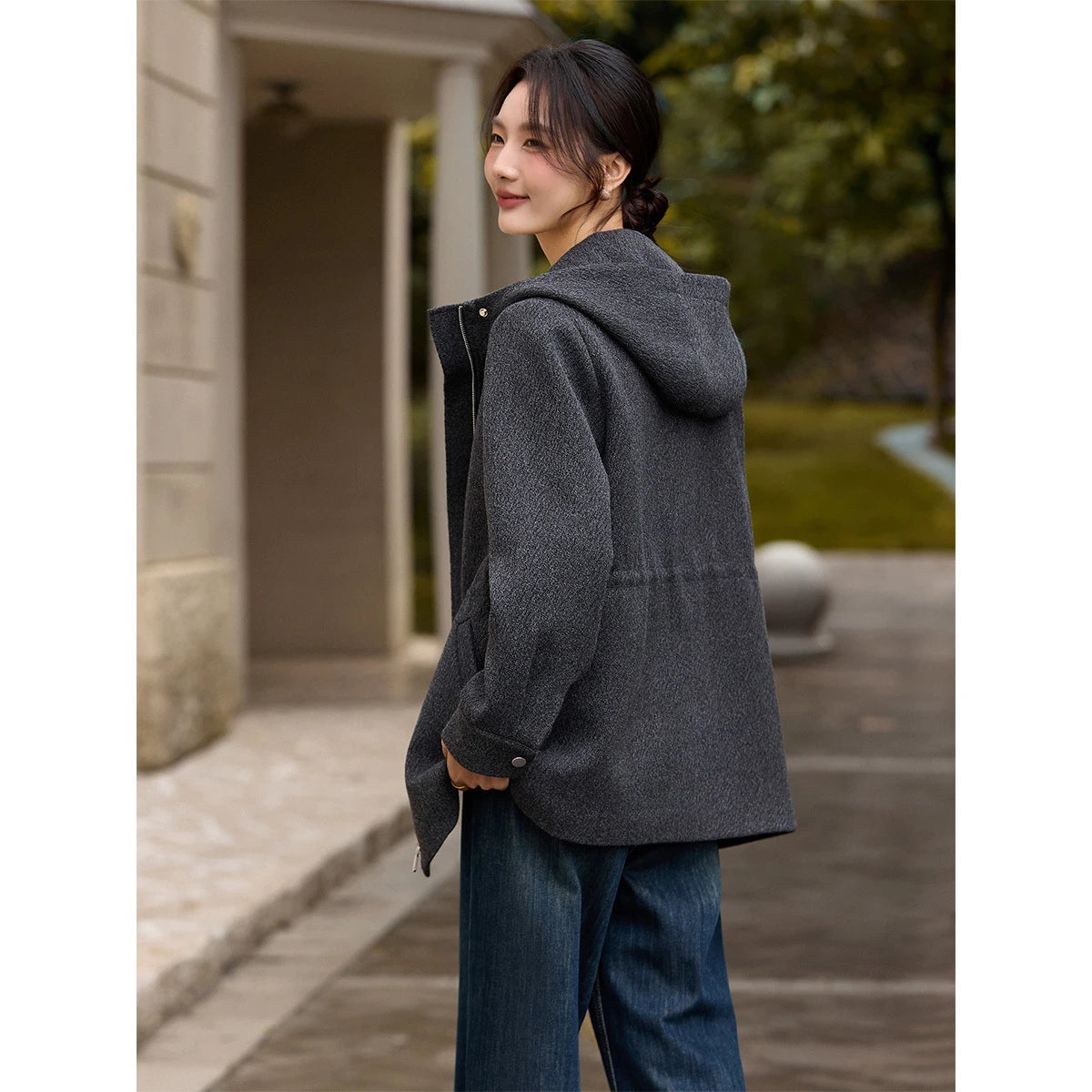 Hooded Drawstring Utility Jacket
