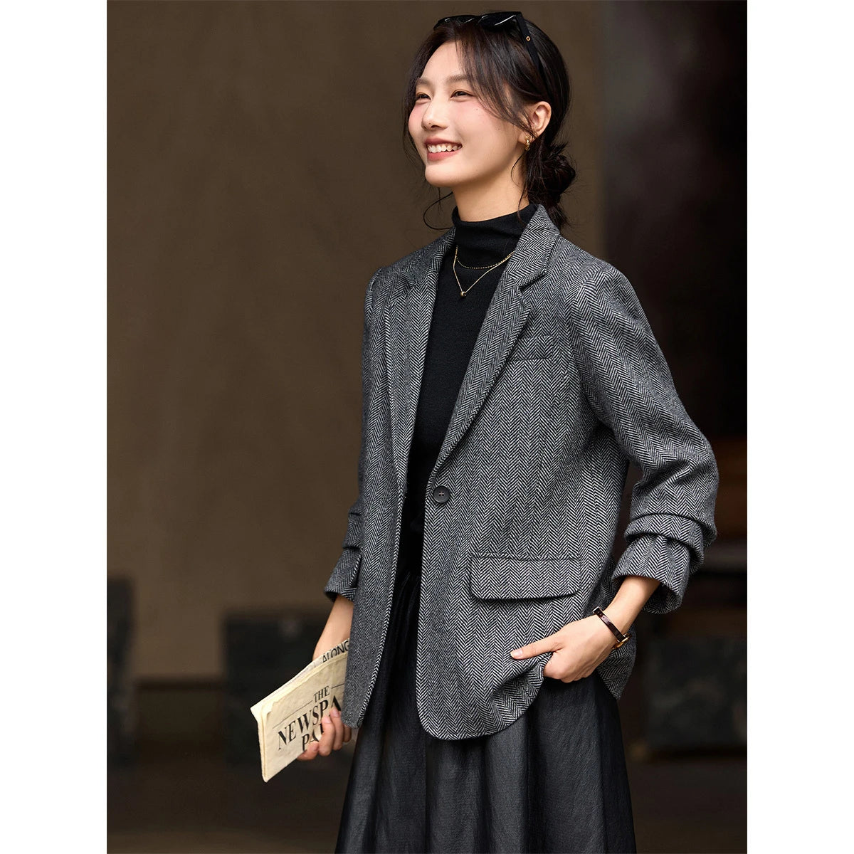 Single-Button Marled Blazer