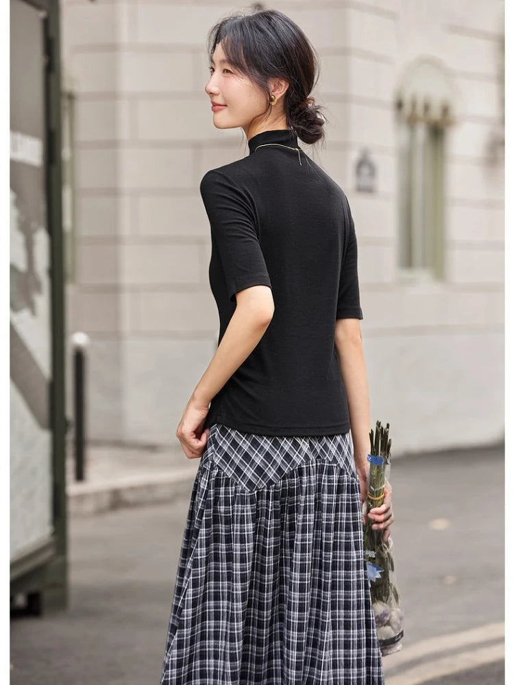 Ruched Mock-Neck Short-Sleeve Top