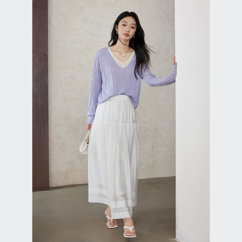 Relaxed Pleated Midi Skirt