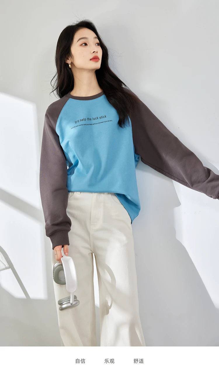 Contrast Raglan-Sleeve Sweatshirt