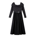 Bow-Collar Belted Midi Dress