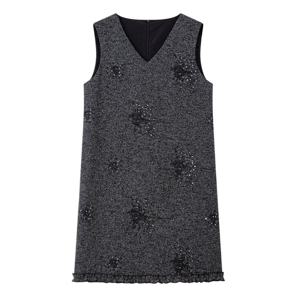 V-Neck Embellished Sleeveless Mini Dress