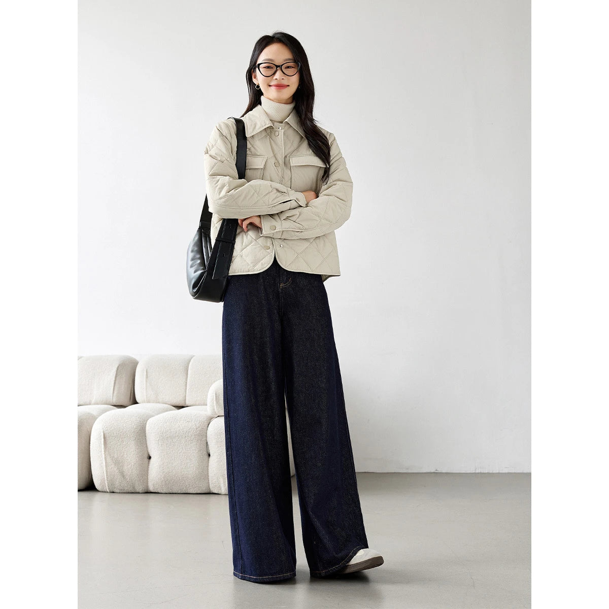 Diamond-Quilted Utility Cropped Jacket