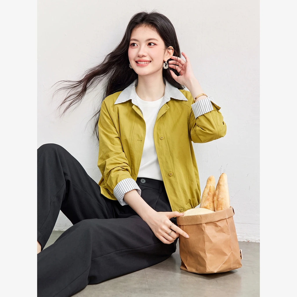 Contrast-Collar Cropped Jacket
