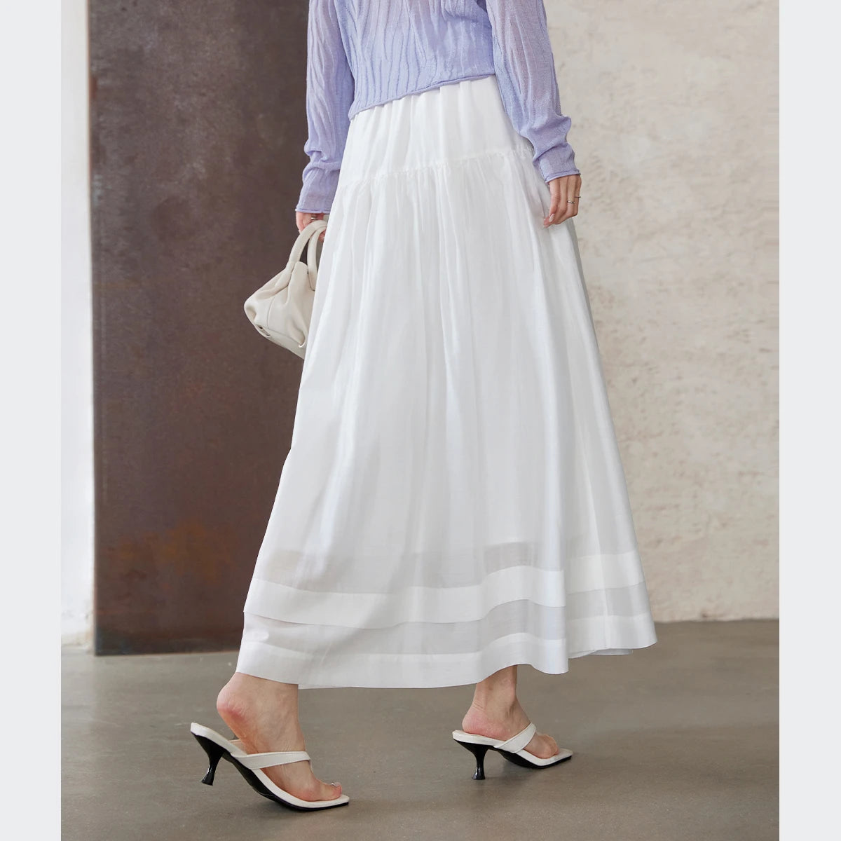Relaxed Pleated Midi Skirt