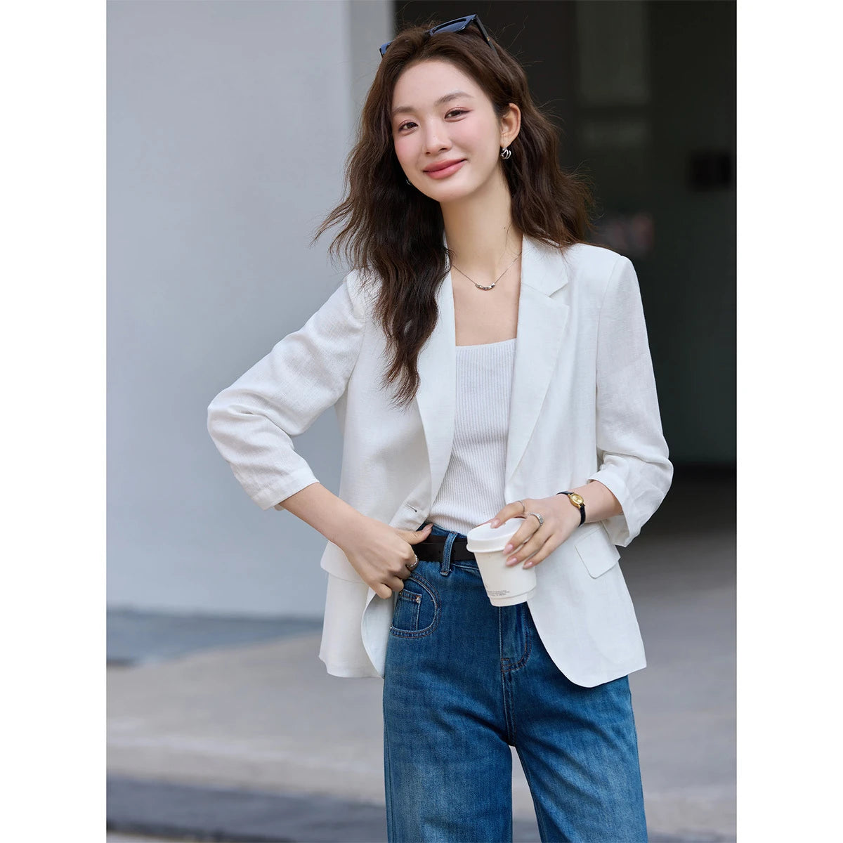 Three-Quarter-Sleeve Notched Blazer