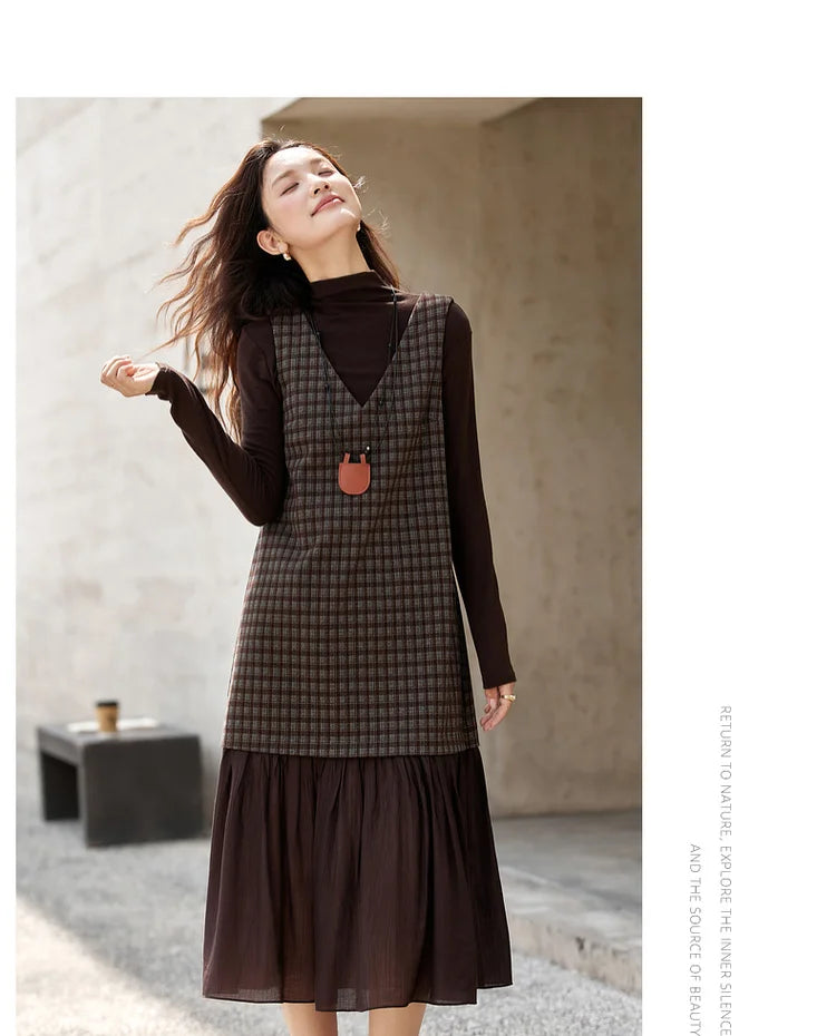 Plaid Drop-Waist Midi Dress