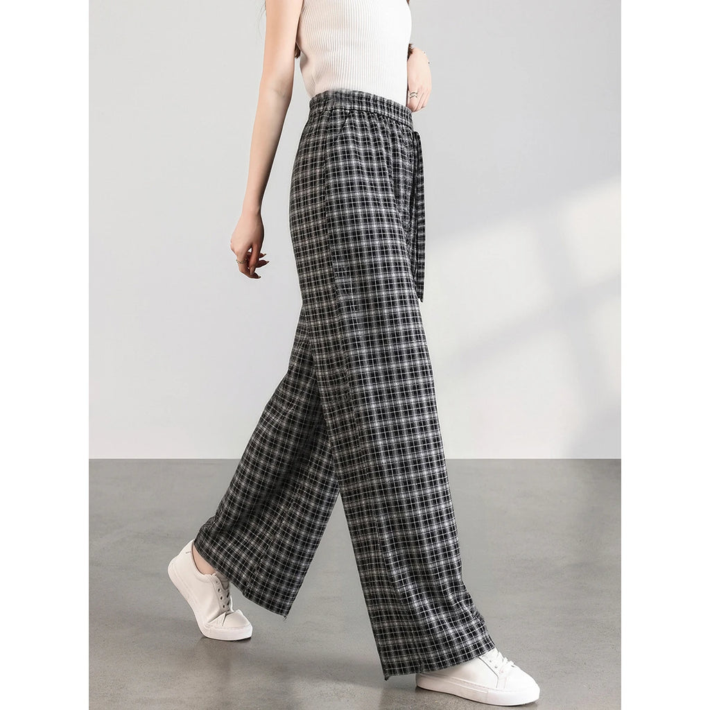 Small-Check Wide-Leg Trousers