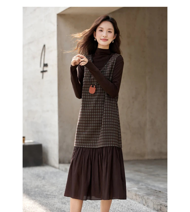 Plaid Drop-Waist Midi Dress