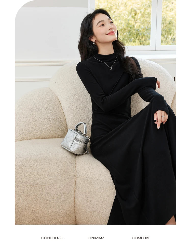 High-Neck Fit-and-Flare Midi Dress