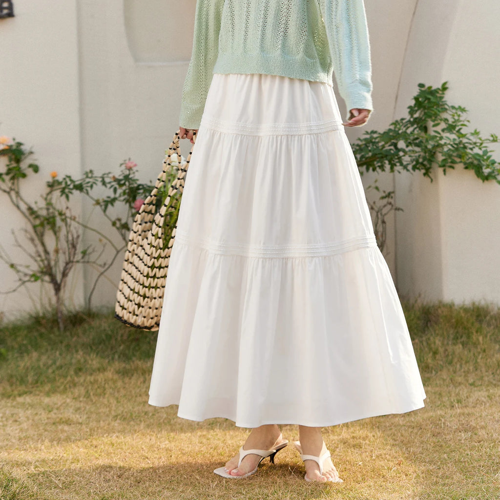 Tiered A-Line Midi Skirt