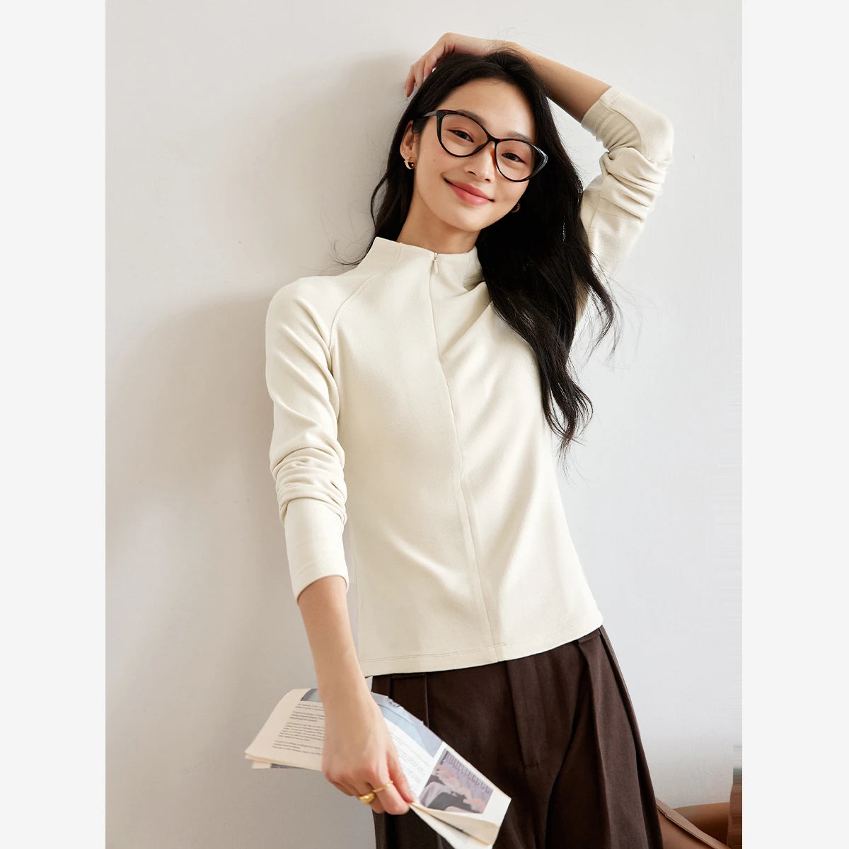 Mock-Neck Raglan-Sleeve Top