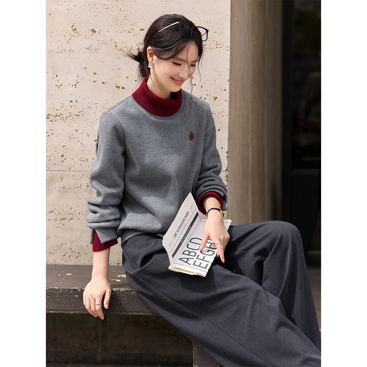 Contrast-Turtleneck Crew-Neck Sweatshirt