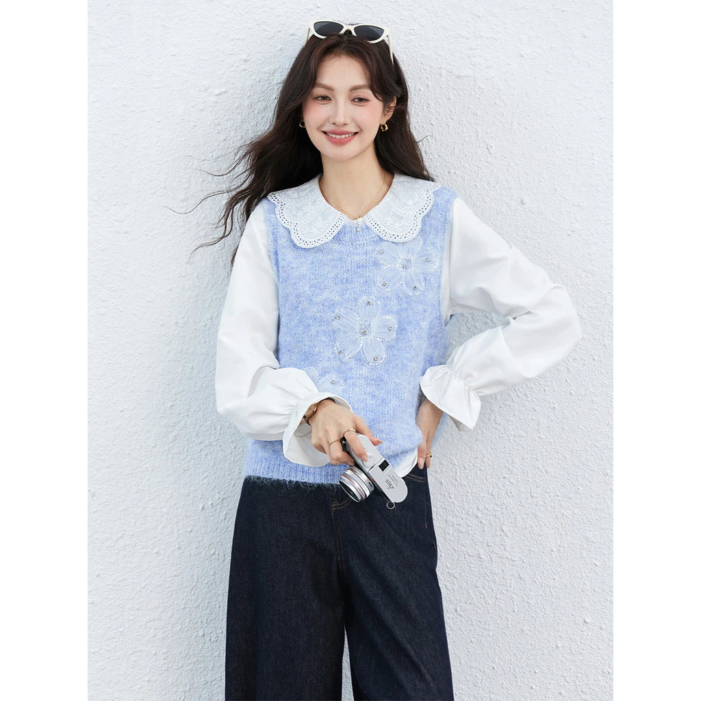 Layered Floral Vest and Shirt Set