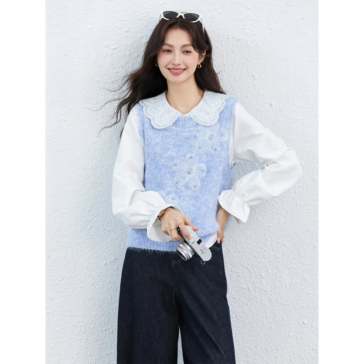 Layered Floral Vest and Shirt Set