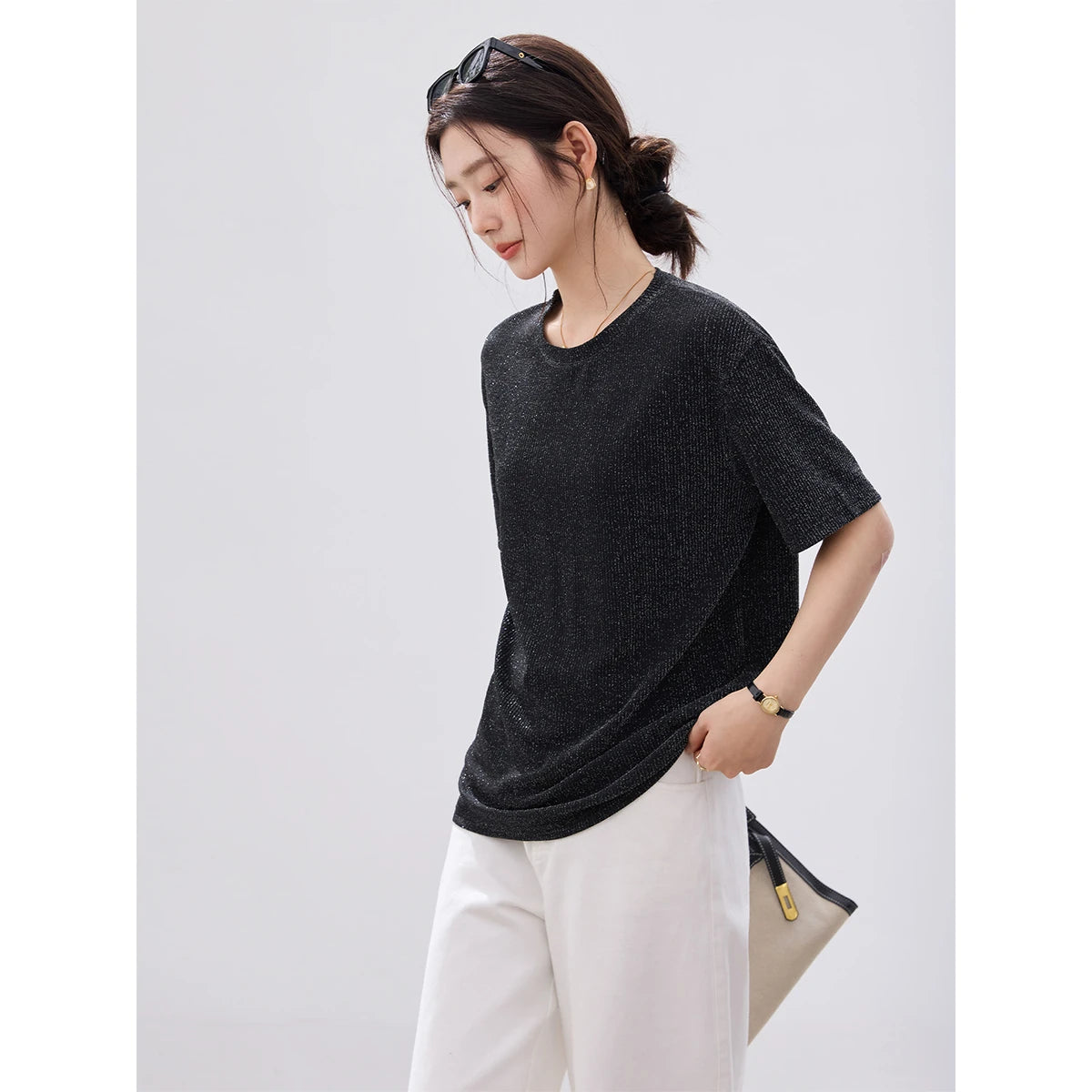 Shimmer Crew-Neck Short-Sleeve Tee