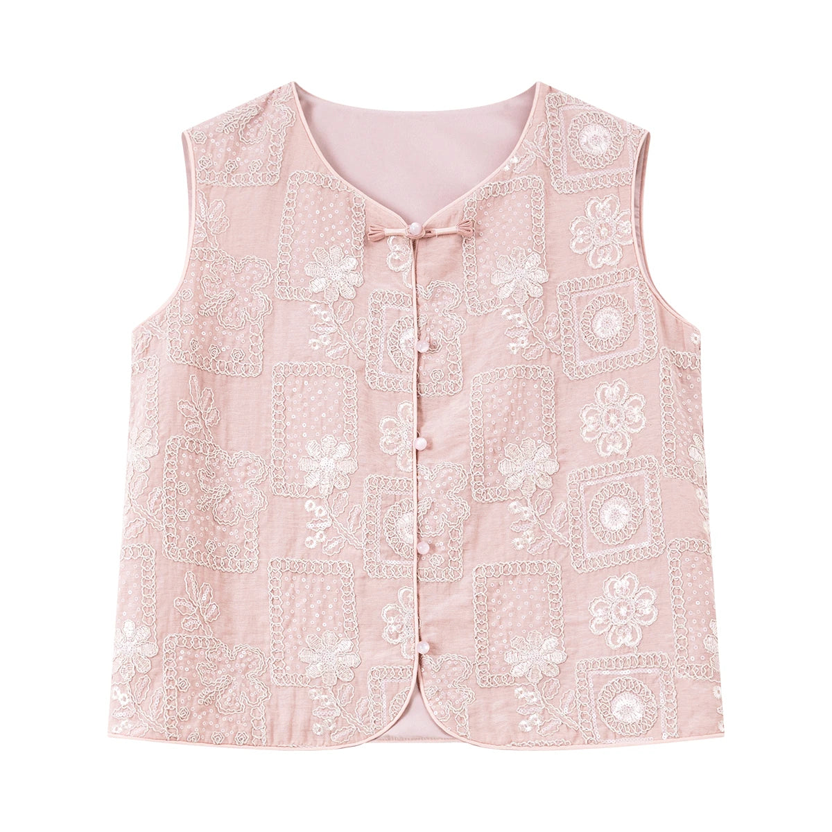 Embroidered Frog-Button Vest