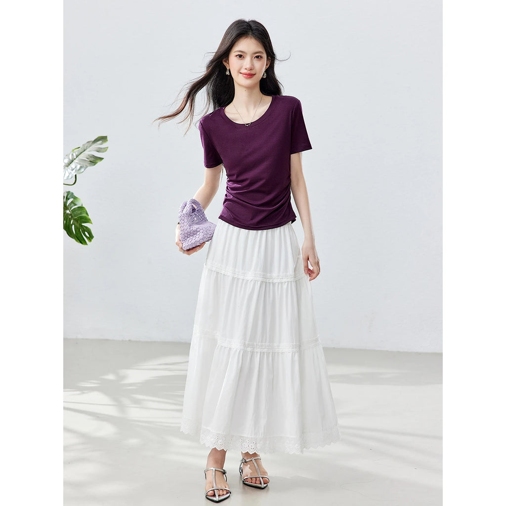 Ruched-Waist Crew-Neck Tee