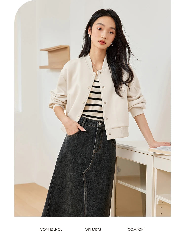 Zip-Front Cropped Bomber Jacket