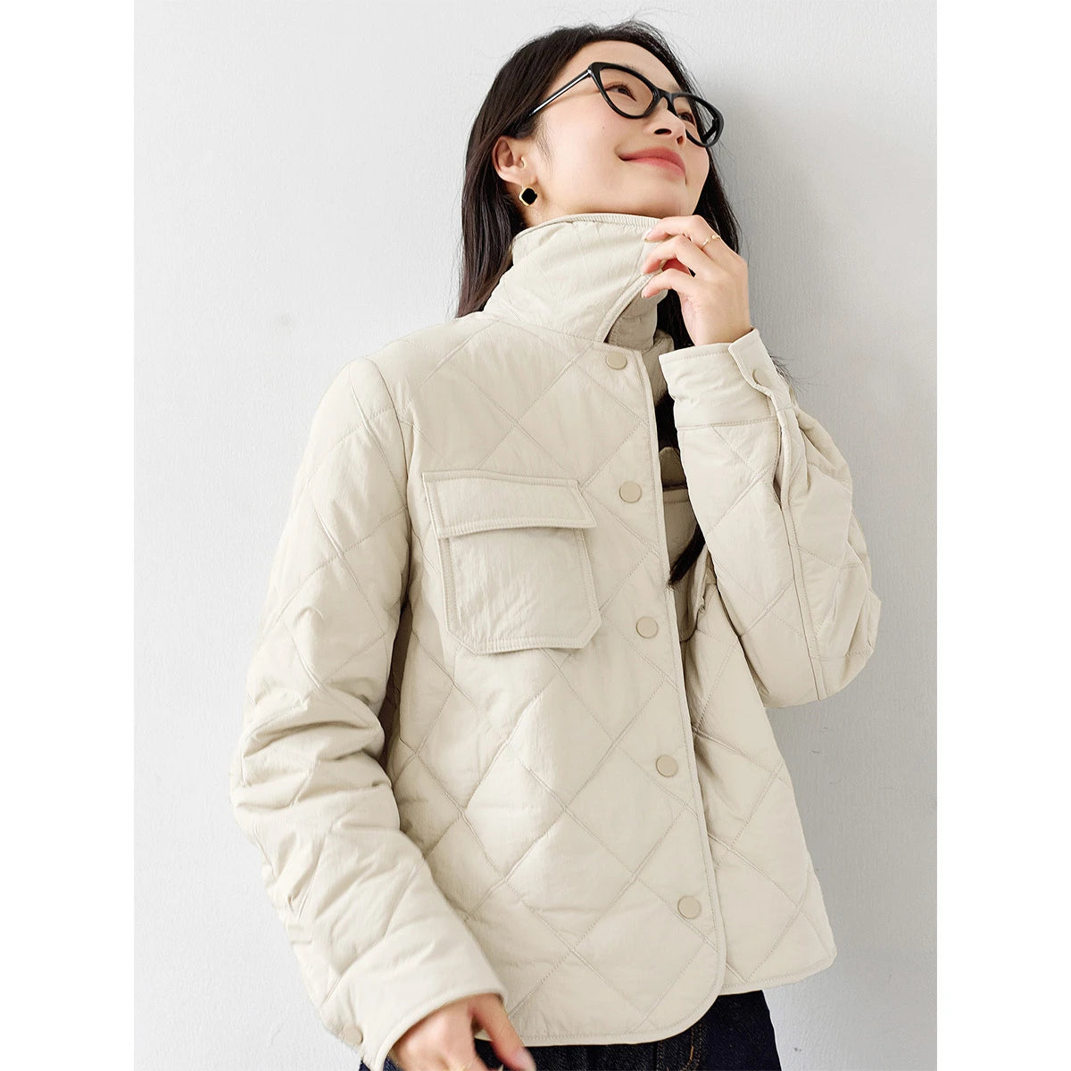 Diamond-Quilted Utility Cropped Jacket