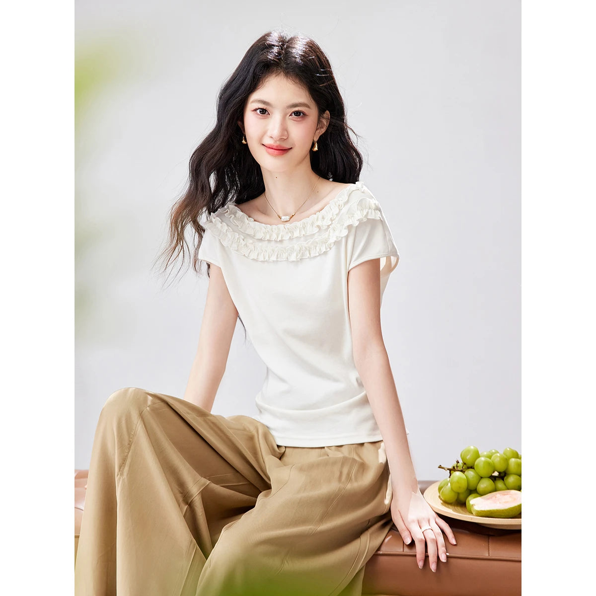 Ruffle-Trim Off-Shoulder Top