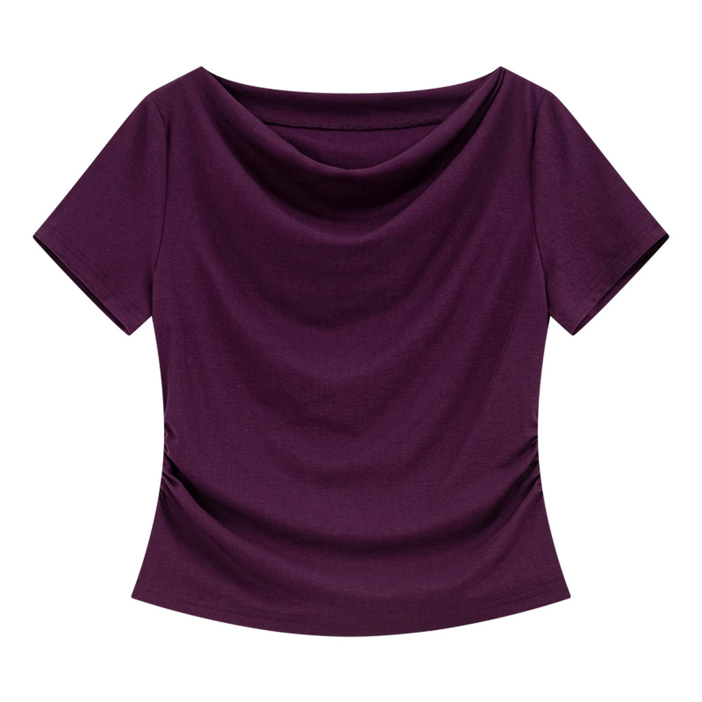 Draped Cowl-Neck Short-Sleeve Top