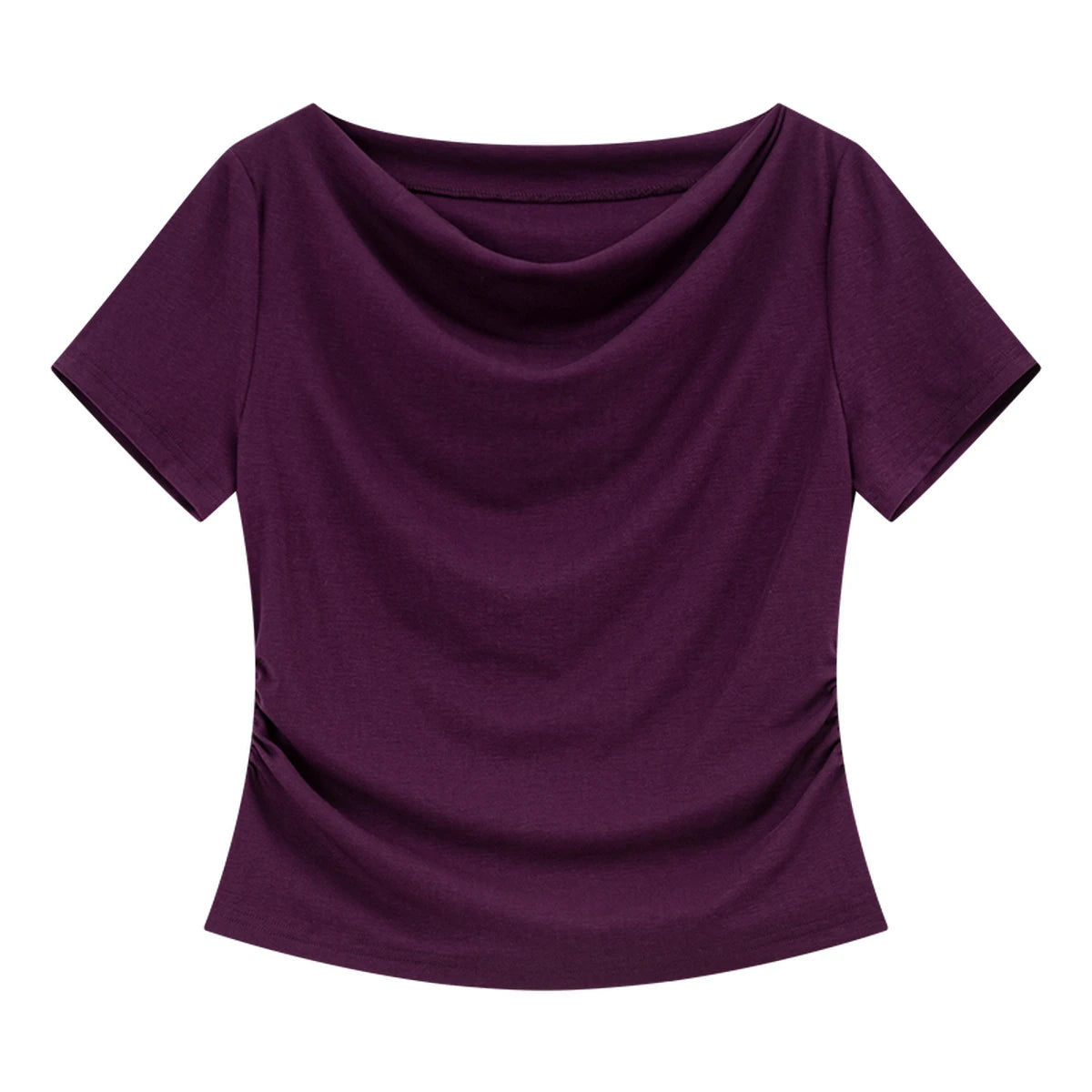 Draped Cowl-Neck Short-Sleeve Top