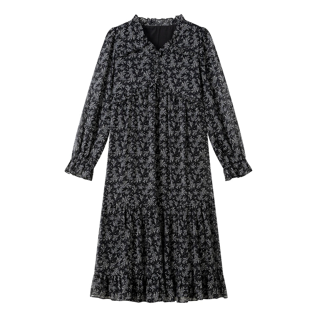 Floral Ruffle-Hem Midi Dress