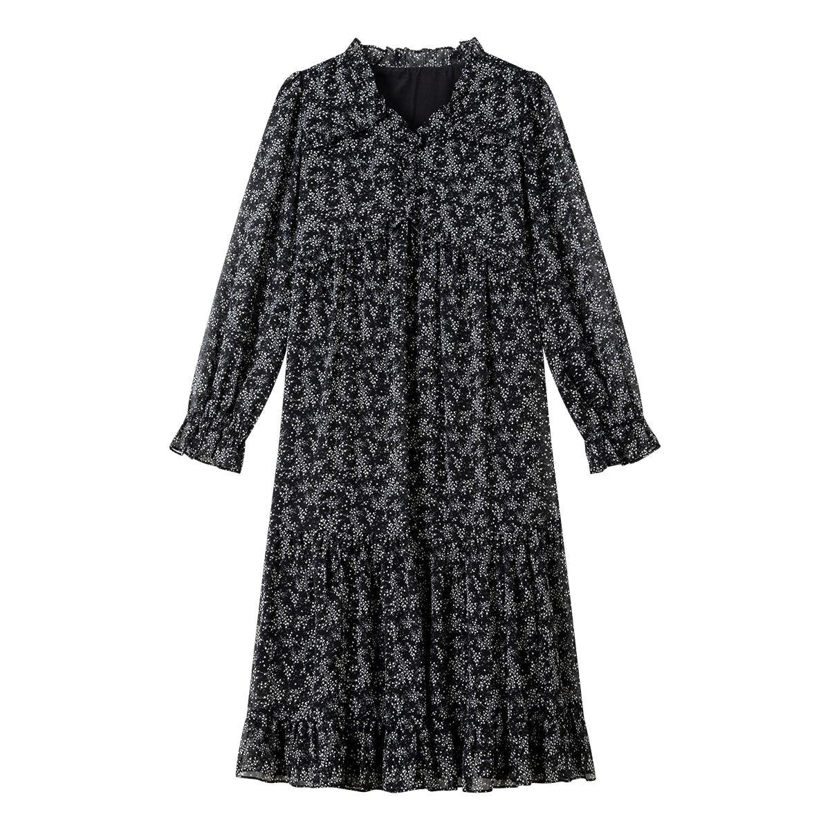 Floral Ruffle-Hem Midi Dress