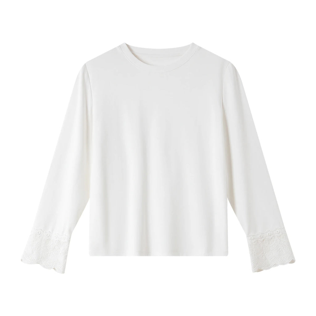 Lace-Cuff Crew-Neck Long-Sleeve Tee