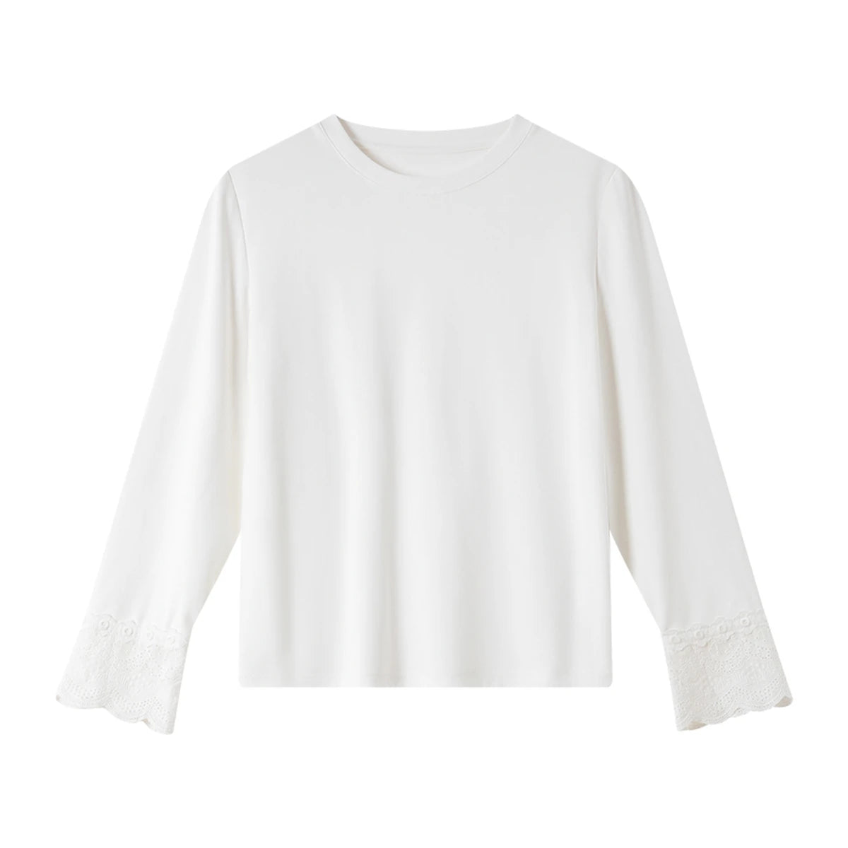 Lace-Cuff Crew-Neck Long-Sleeve Tee