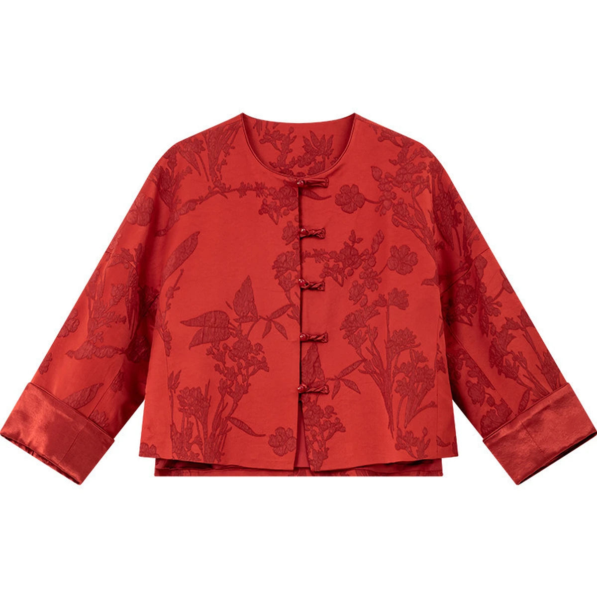 Jacquard Frog-Button Cropped Jacket